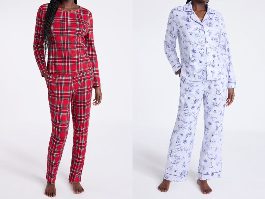 two women wearing pajamas