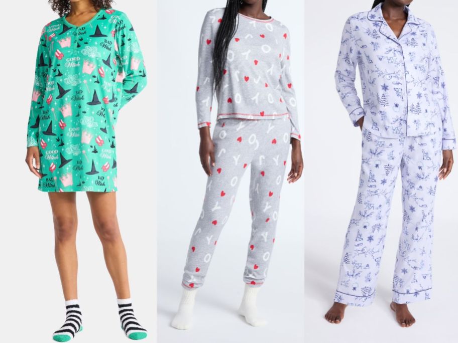 three women wearing pajama sets