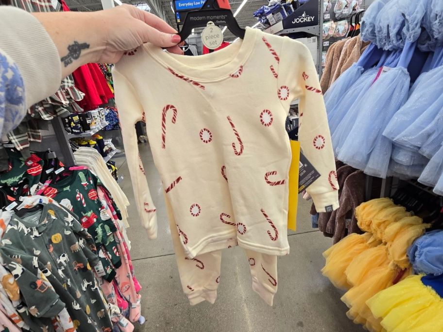Modern Moments by Gerber Toddler Pajama Set with candy canes on it in store