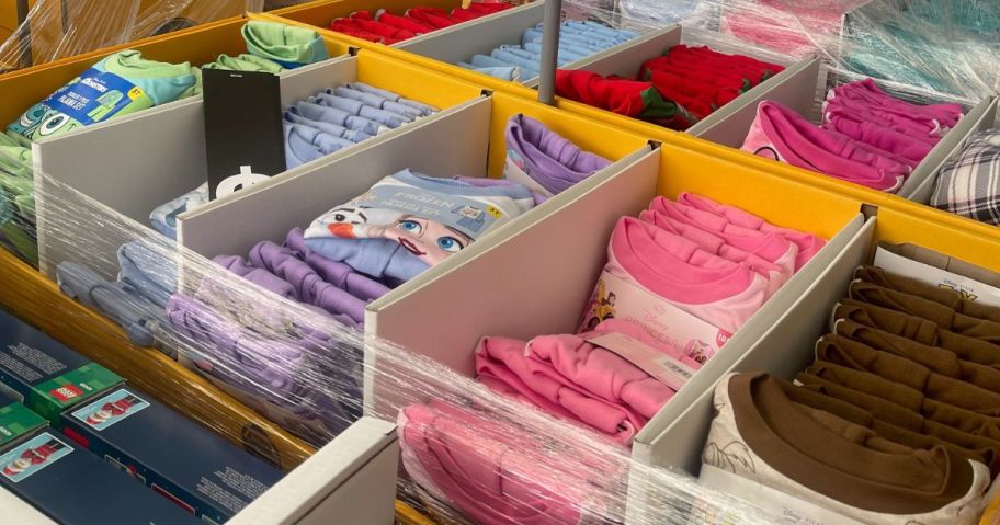 kids pajamas in boxes in store