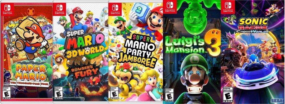 five nintendo switch video game covers