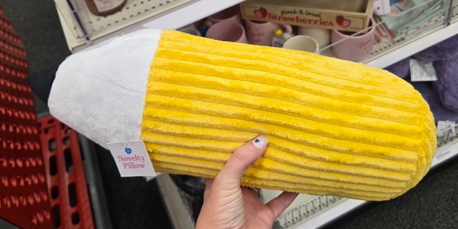 hand holding pencil pillow