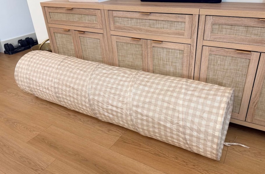 plaid beige and white play tunnel