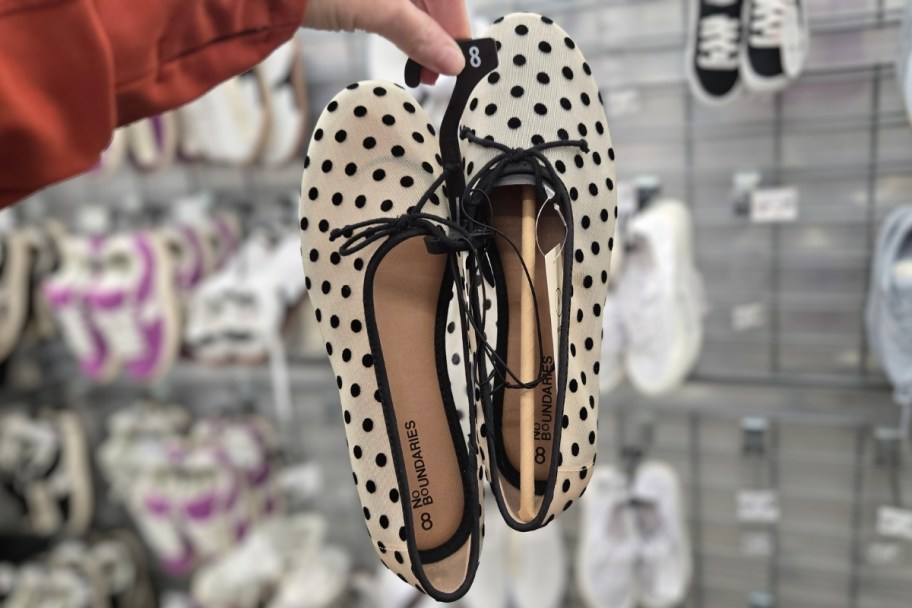 black and cream polka DOT MESH FLATS