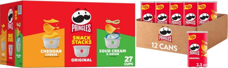 box of snack size pringles and a box of grab n go cans