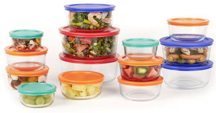 pyrex glass storage containers with colored lids 