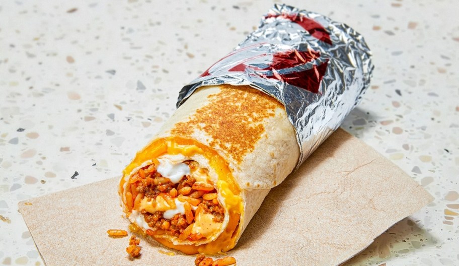a foil wrapped taco bell quesarito