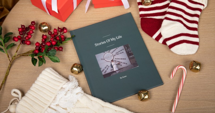 remento memory book displayed with Christmas decor