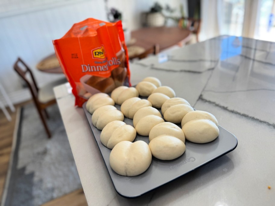 rhodes rolls rising in a muffin pan 