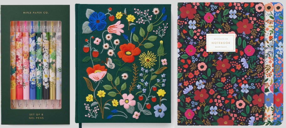 8 gel pens and 4 floral notebooks