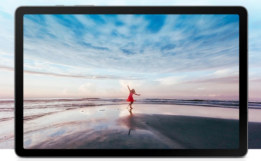 samsung galaxy tablet screen showing someone on the beach