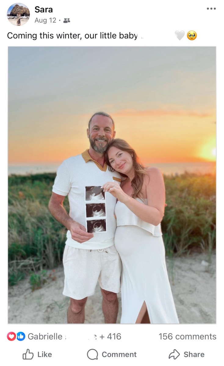 screenshot of facebook pregnancy announcement