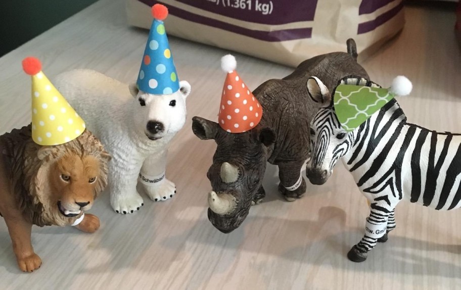 schleich animals wearing mini party hats