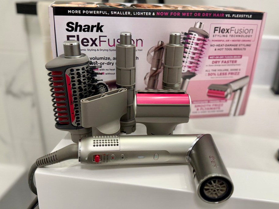 shark flexfusion box and accessories on countertop