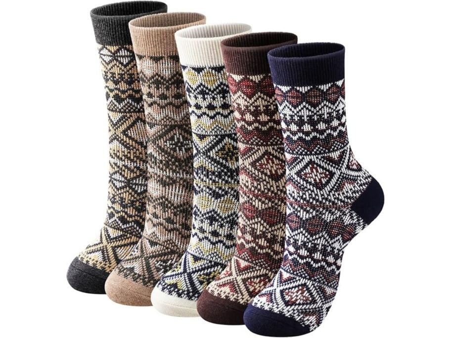 five women's wool socks