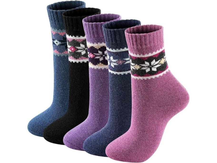 five women's wool socks