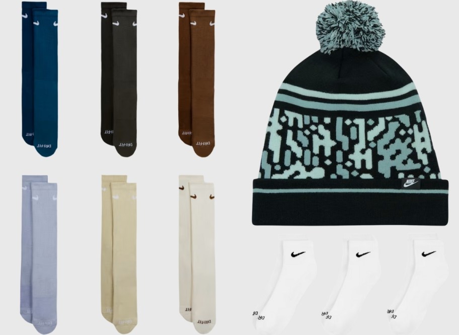 two sets of socks and a beanie