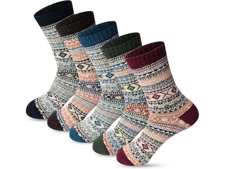 five women's wool socks