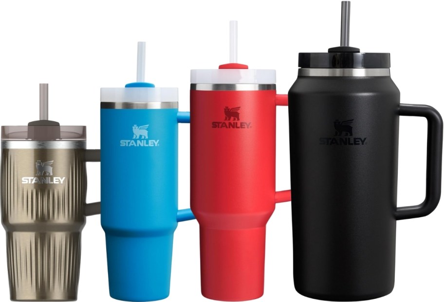 stanley drinkware in various styles and sizes