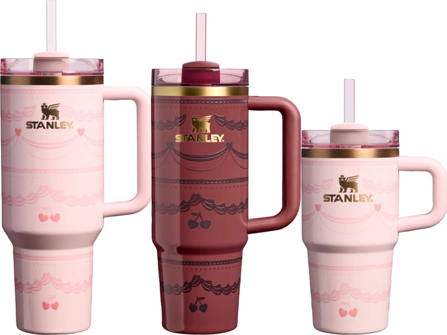 pink and red valentines day stanley tumblers 