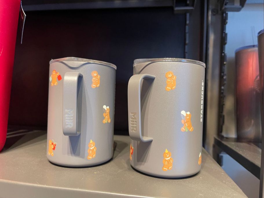 Gingerbread Travel Mugs on shelf in store