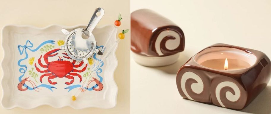 two different table tray and candle