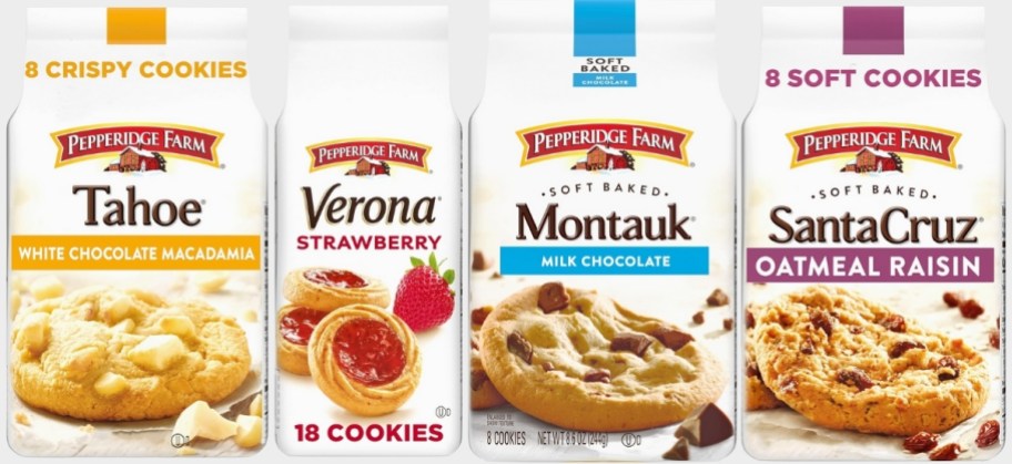 four bags of cookies in various flavors