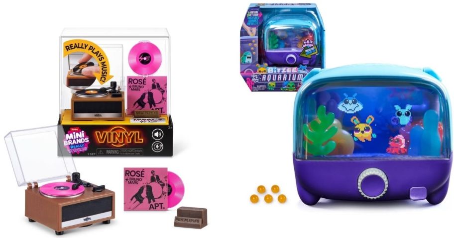Stock images of Mini Brands Record PLayer and Bitzee Aquarium
