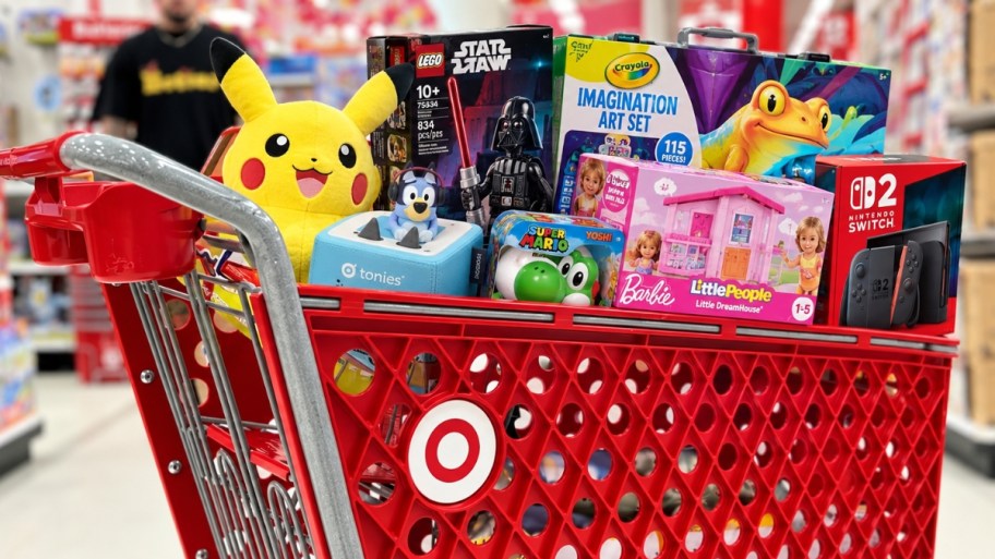 target cart filled with 2026 toys included in the post