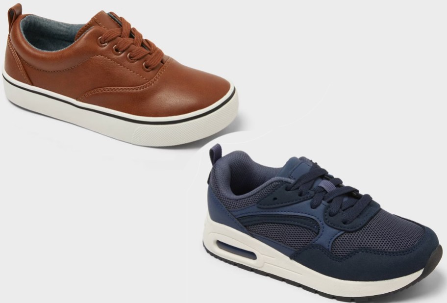brown and blue boys shoes