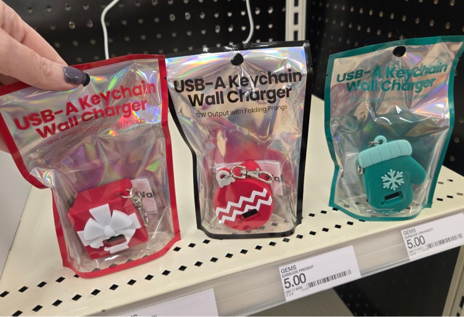 Three bags of holiday wall chargers.