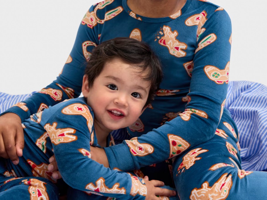 two boys in gingerbread gamer pajamas