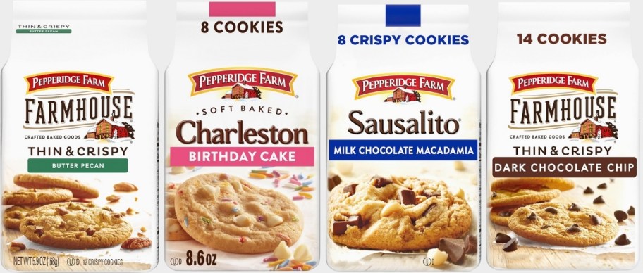 four bags of cookies in various flavors