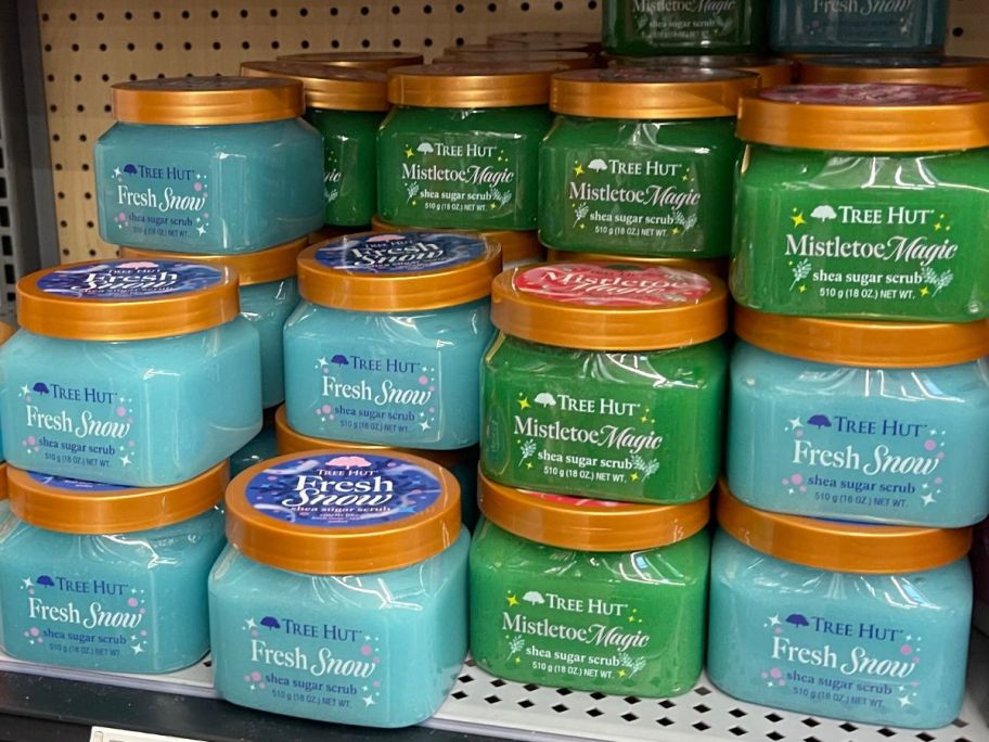 Tree Hut Shea Body Sugar Scrubs on shelf in store