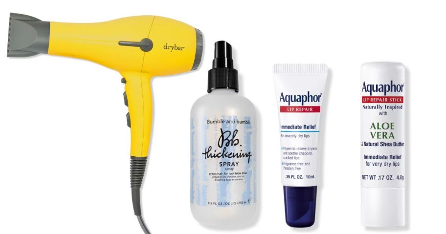 drybar, bumble and bumble, and aquaphor products