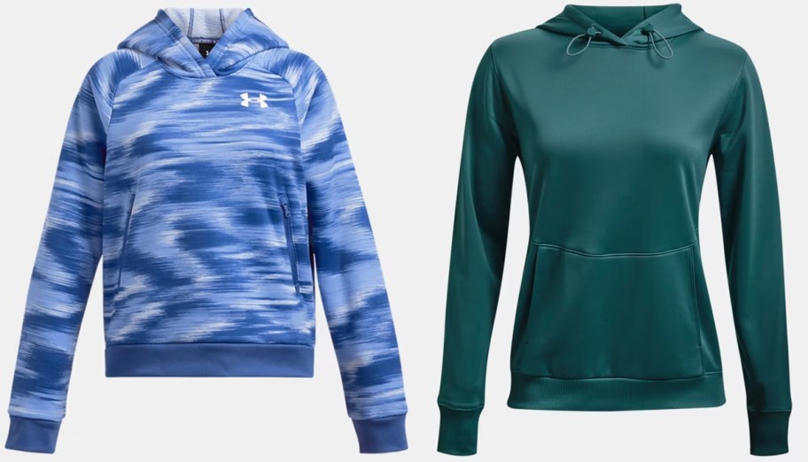 blue print and green under armour hoodies 