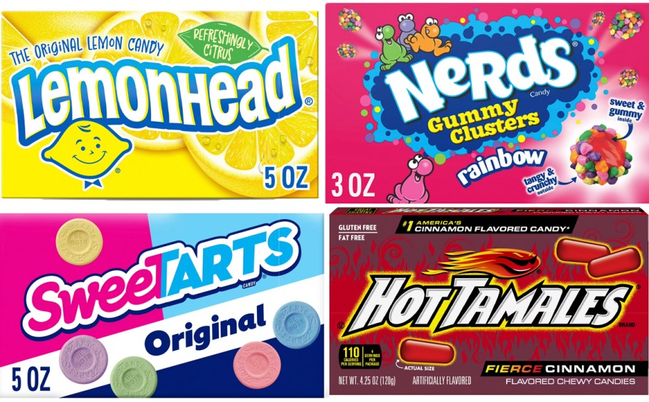 lemonhead, nerds, sweettarts, hot tamales candy boxes 