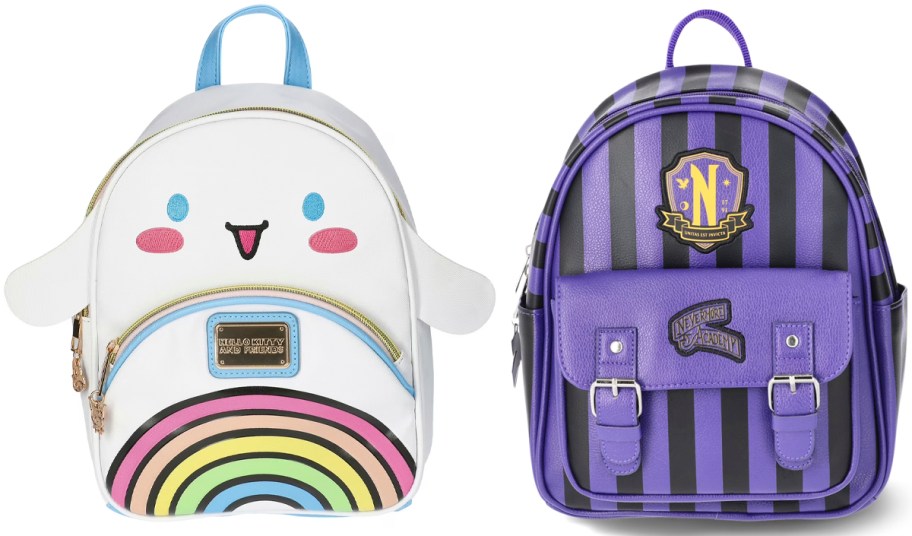 cinnamonroll rainbow and purple wednesday backpacks