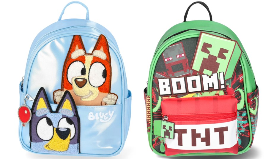 bluey and minecraft mini backpacks
