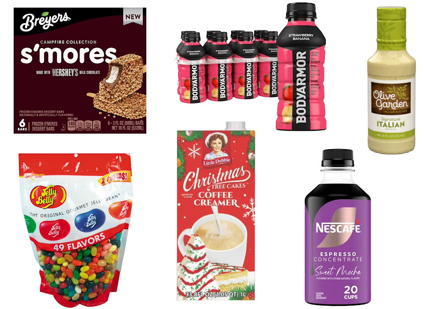 6 grocery items on a white background