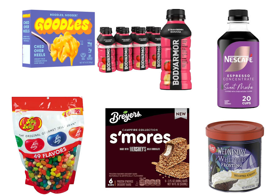 6 grocery items on a white background