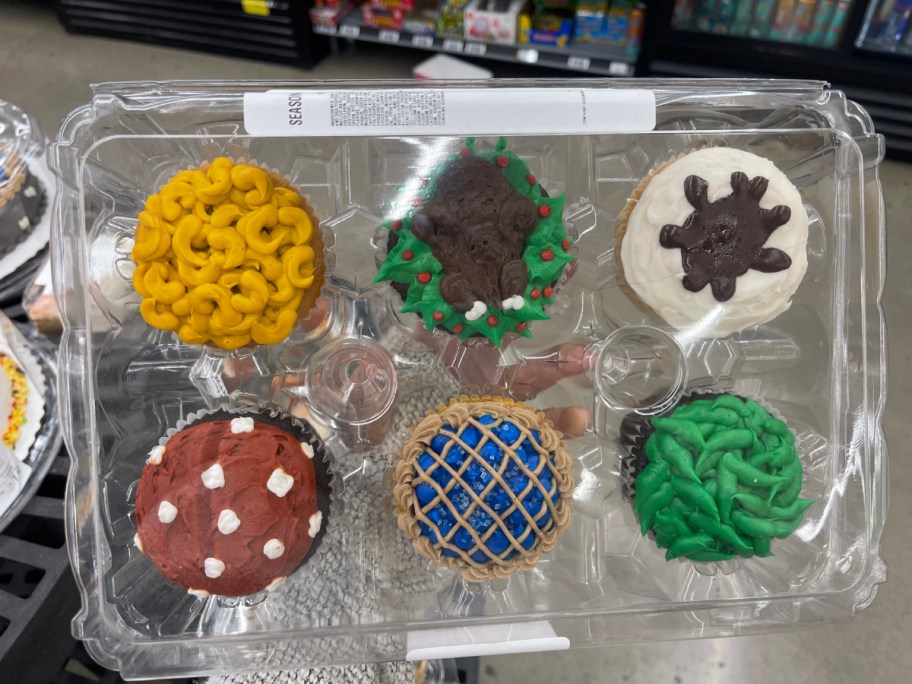 A container of Thanksgiving cupcakes from Walmart.