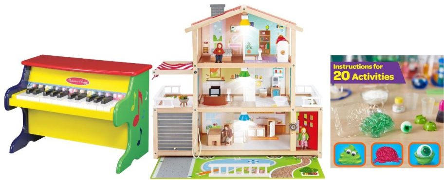 melissa & doug piano, mansion, and crayola science kit