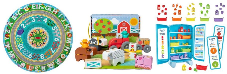 two melissa and doug toys and a learning resources toy