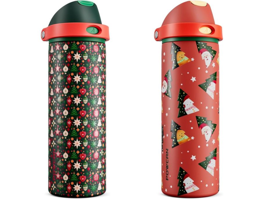two holiday water bottles