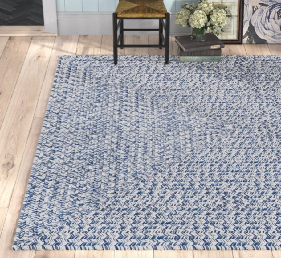 blue and white handwoven rug
