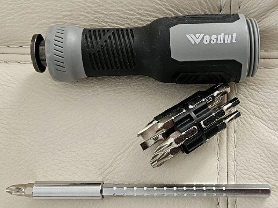 A Wesdut screwdriver set laid out.