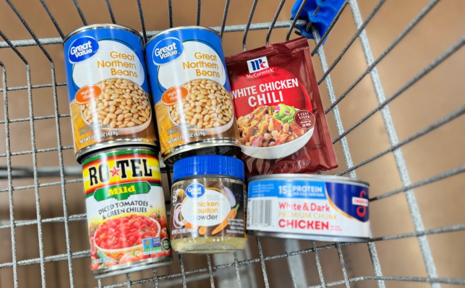 white chicken chili ingredients in the shopping cart