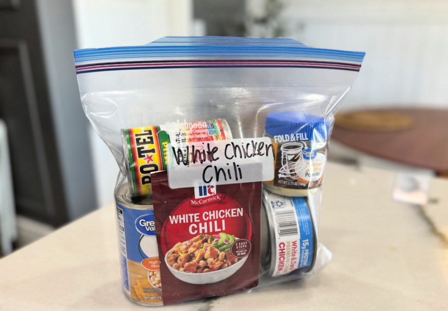 white chicken chili meal in a bag 