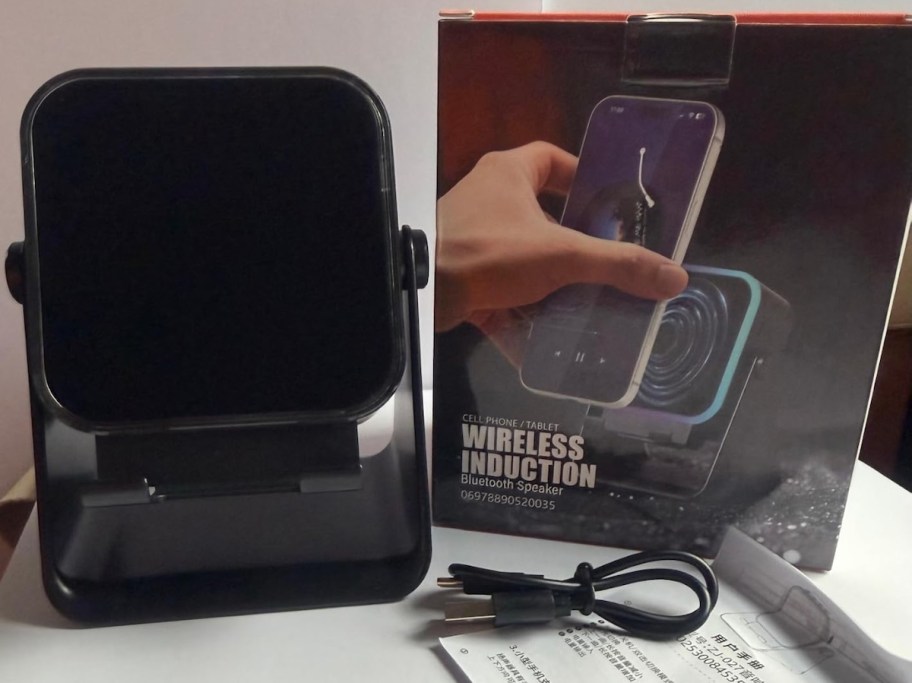 speaker with box on desk